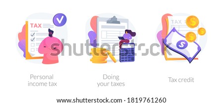 Taxes and fees paying. Financial charge, obligatory payment calculating. Personal income tax, doing your taxes, tax credit metaphors. Vector isolated concept metaphor illustrations