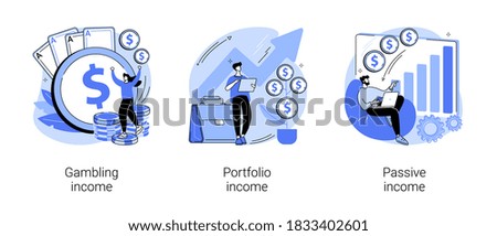 Capital gain abstract concept vector illustration set. Gambling, portfolio and passive income, online casino, investments and bonds, cash flow, money slot, mutual fund, finance abstract metaphor.