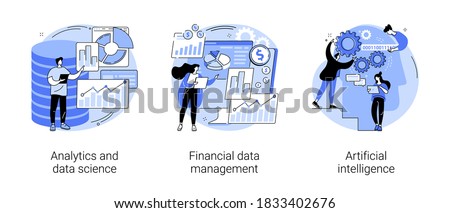 Big data abstract concept vector illustration set. Analytics and data science, financial data management, artificial intelligence, risk management, machine learning, dashboard abstract metaphor.