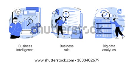 Enterprise strategy development abstract concept vector illustration set. Business Intelligence and business rule, big data analytics, application software, data management abstract metaphor.
