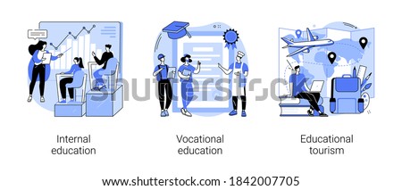 Professional learning abstract concept vector illustration set. Internal and vocational education, educational tourism, business coach, student group, education abroad, vacation abstract metaphor.