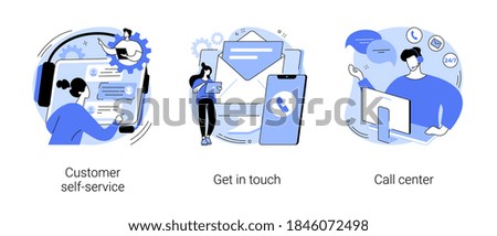 Help line abstract concept vector illustration set. Customer self-service, get in touch, call center, online assistance, FAQ, e-support system, live chat, virtual service point abstract metaphor. ストックフォト © 