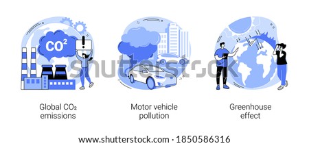 Air pollution abstract concept vector illustration set. Global CO2 emissions, motor vehicle pollution, greenhouse effect, car exhaust, transportation industry, ozone layer abstract metaphor.
