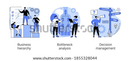Management system abstract concept vector illustration set. Business hierarchy, bottleneck analysis, decision management, workflow improvement, enterprise analysis software, IT tool abstract metaphor.