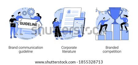 Visual identity abstract concept vector illustration set. Brand communication guideline, corporate literature, branded competition, media campaign, digital advertising, newsletter abstract metaphor.