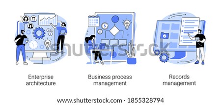 Corporate software abstract concept vector illustration set. Enterprise architecture, business process and records management, IT system solution, document and file tracking abstract metaphor.