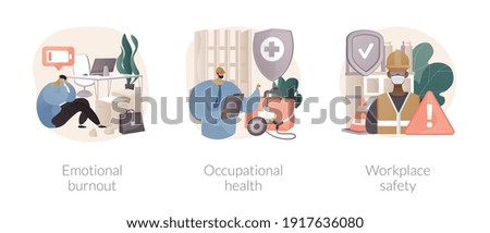 Employee health abstract concept vector illustration set. Emotional burnout, occupational health, workplace safety, overload, injury prevention, labor condition, working environment abstract metaphor. Photo stock © 