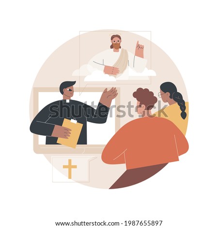 Theological lectures abstract concept vector illustration. Online religious lectures, studies course, christian thinkers, divinity school, doctrine of god, church fathers abstract metaphor.