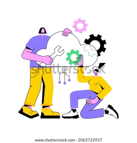 Cloud engineering abstract concept vector illustration. Cloud-based computing, hosted data storage, certified professional engineer, cloud-native software development abstract metaphor.