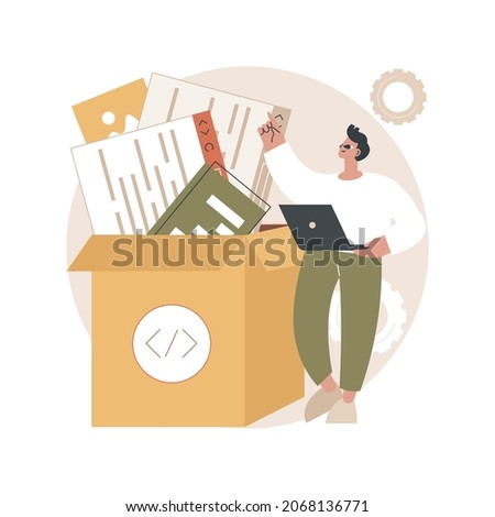 Packaged software abstract concept vector illustration. Multiple applications, video and audio editing software, computer user, free download, business implementation, teamwork abstract metaphor.