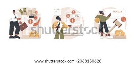 Tax payment abstract concept vector illustration set. Revenue agency, pay a balance owed, pay penalties, credit payment, filing taxes, payroll account, family benefit, GST and HST abstract metaphor.