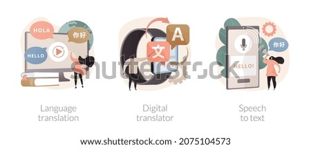 Multilingual mobile application abstract concept vector illustration set. Language translation, digital translator, speech to text, voice recognition technology, online dictionary abstract metaphor. Photo stock © 