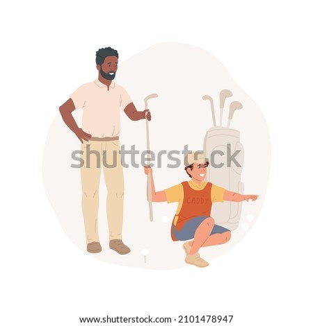 Golf caddy isolated cartoon vector illustration. Young boy work in golf club, teen holding equipment for playing, teenagers first summer job, professional player help cartoon vector.