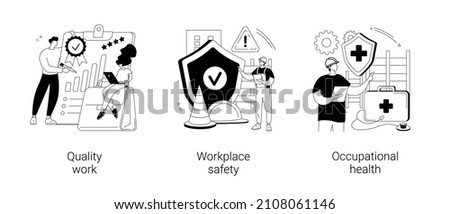 Working environment abstract concept vector illustration set. Quality work, workplace safety, occupational health, employee performance, workplace assessment, injury prevention abstract metaphor. 商業照片 © 