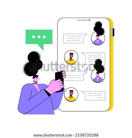 Messaging application abstract concept vector illustration. Texting desktop application, mobile phone chat app, messaging mobile soft, social media messenger, video call, sms abstract metaphor.