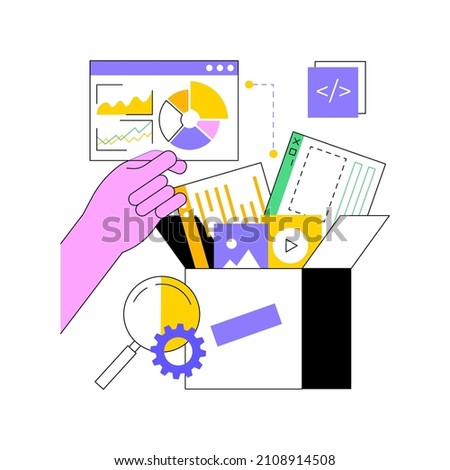 Packaged software abstract concept vector illustration. Multiple applications, video and audio editing software, computer user, free download, business implementation, teamwork abstract metaphor.
