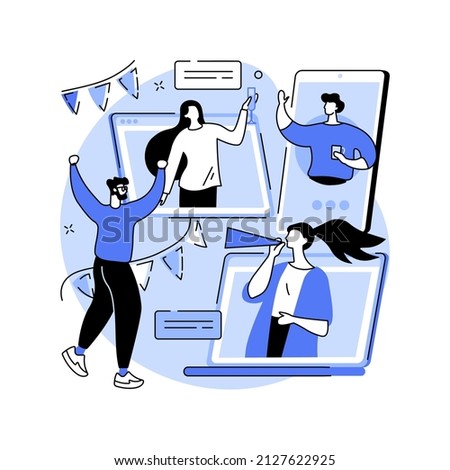 Self-isolation party abstract concept vector illustration. Celebration online, video call, happy friend, quarantine fun, coronavirus outbreak, zoom videoconference, virtual chat abstract metaphor.