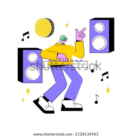 Electronic music abstract concept vector illustration. DJ set, school course, book live performance, electronic music genres, night club party, outdoor festival, rave culture abstract metaphor.