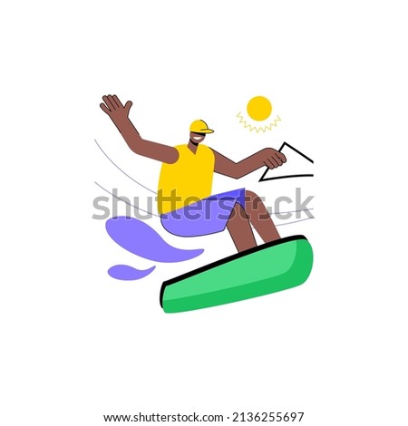 Wakeboarding abstract concept vector illustration. Water sport, extreme, boat cable, wakeboard trick, waterskiing equipment, active lifestyle, adrenaline, lake adventure park abstract metaphor.