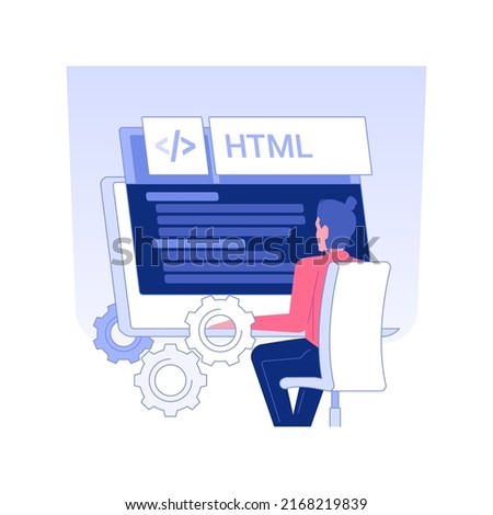 HTML coding isolated concept vector illustration. Developer using HTML coding for creating website, IT company, embed images and videos, create forms, programming language vector concept.