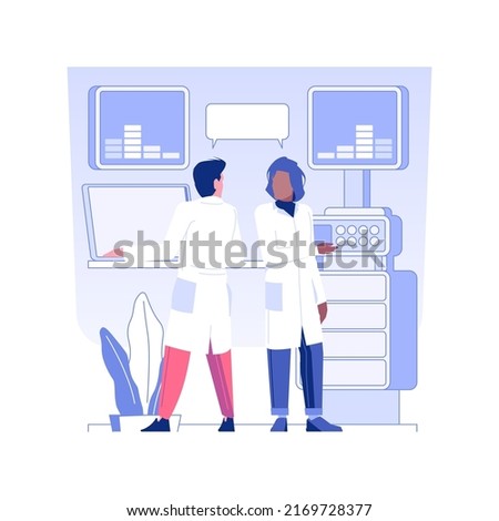 Order scientific research isolated concept vector illustration. Group of multiethnic researchers in lab, launching product process, clinical expertise, medical equipment vector concept.