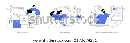 Business branding abstract concept vector illustration set. Brand building, brand persona and communication guideline, communication strategy, target marketing, visual identity abstract metaphor.