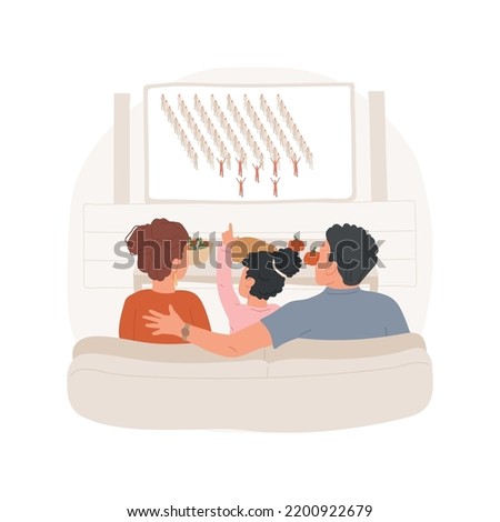 Watching parade isolated cartoon vector illustration. People sitting on sofa, family watching Macys parade on TV together, public holiday, Thanksgiving Day celebration tradition vector cartoon.