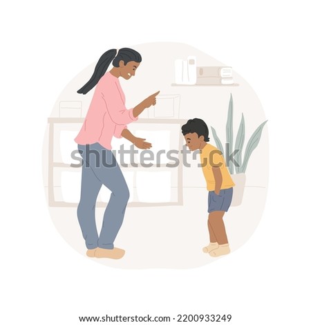 Scoldings isolated cartoon vector illustration. Parent scolding a child, adult showing forefinger, misbehaving chidren, kids upbringing, family life, bad behavior, explaining vector cartoon.