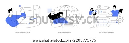 Project planning abstract concept vector illustration set. Project and risk management, bottleneck analysis, agile methodology, IT professional, workflow improvement, software abstract metaphor.