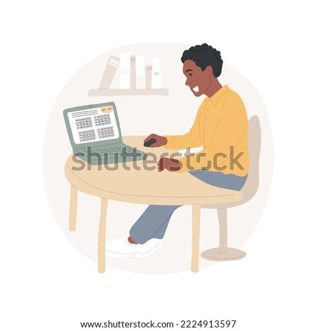 College preparatory test isolated cartoon vector illustration. College preparation, testing online, standardized annual examination, teenager writing test with timer on computer vector cartoon.