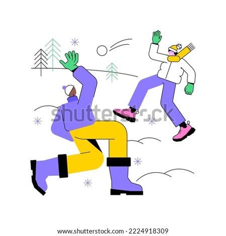 First snow isolated cartoon vector illustrations. Smiling friends play snowballs together, people having fun during winter holidays, special occasion, leisure time outdoors vector cartoon. ストックフォト © 
