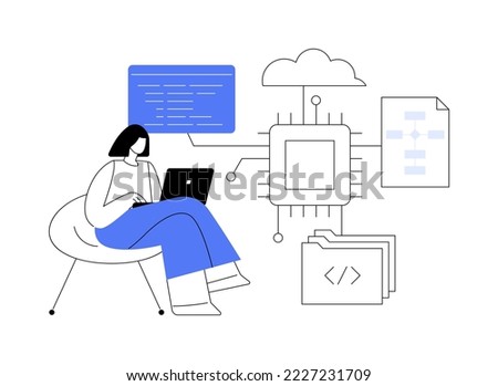 System software development abstract concept vector illustration. All in one software solution, core system modernization, web based software, database systems and apps creation abstract metaphor.