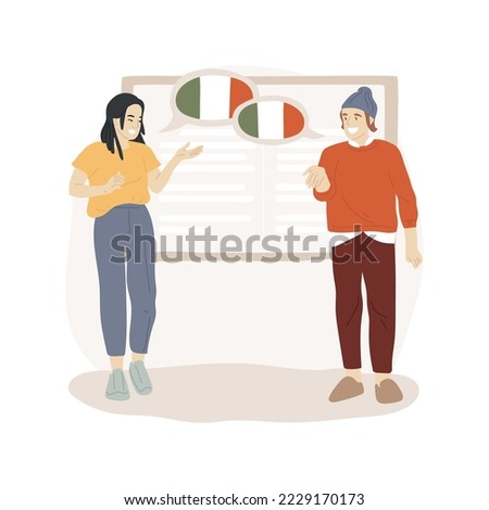 Italian isolated cartoon vector illustration. Education, teaching, high school curriculum, two students make up a dialog, speaking course, vocabulary and grammar skills exam vector cartoon.