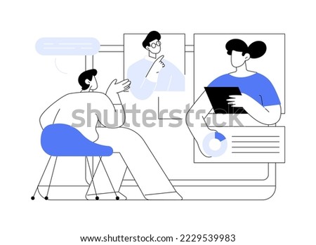 Online meetup abstract concept vector illustration. Conference call, join meetup group, video call online service, distance communication, informal meeting, members networking abstract metaphor.