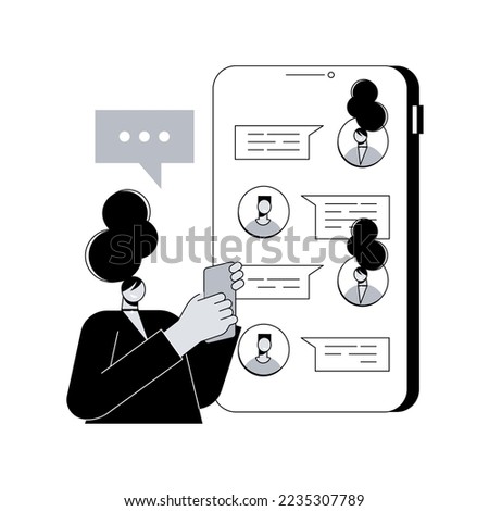 Messaging application abstract concept vector illustration. Texting desktop application, mobile phone chat app, messaging mobile soft, social media messenger, video call, sms abstract metaphor.