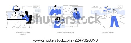 Enterprise communication abstract concept vector illustration set. Chatbot customer service, unified communication, decision making, e-commerce chatbot, problem solving, web chat abstract metaphor.