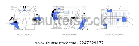 Project life cycle abstract concept vector illustration set. Project planning, design structure matrix, task assignment, business case, business analysis, visual representation abstract metaphor.