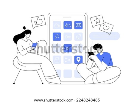 Smartphone addiction abstract concept vector illustration. Digital disorder, mobile device addiction, constant phone checking, sleep disorder, mental health, low self-esteem abstract metaphor.