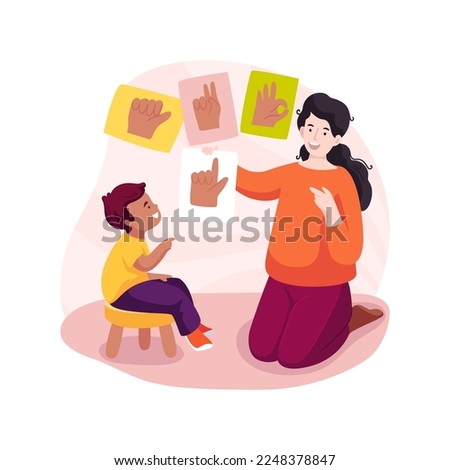 Sign language tutor isolated cartoon vector illustration. Hearing impaired students tutoring, deafness, speaking american sign language, home education, one-on-one attention vector cartoon.