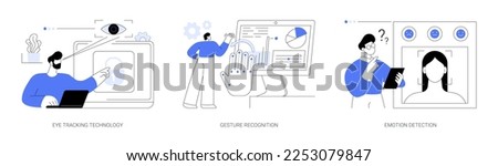 Sensor technology abstract concept vector illustration set. Eye tracking technology, gesture recognition, emotion detection, hands-free control, motion sensing device, AI reading abstract metaphor.