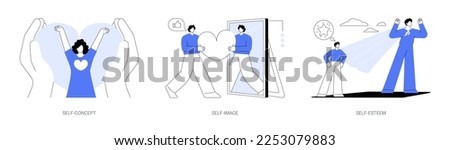 Personal image abstract concept vector illustration set. Self-concept, self-image and esteem, social role, individual psychology, confidence, positive self-perception, portrait abstract metaphor.