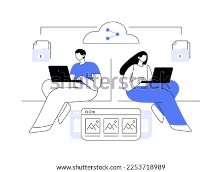 Shared document abstract concept vector illustration. Public folder access, collaborative document editing online, cloud service, real time collaboration platform, shared link abstract metaphor.