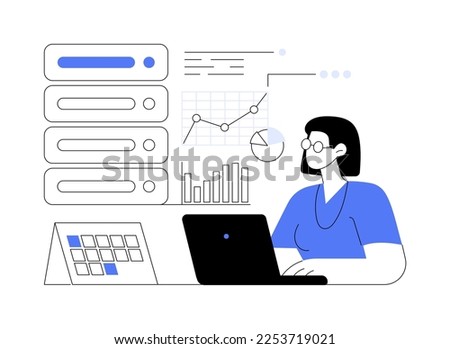 Analytics and data science abstract concept vector illustration. Big data, machine learning control, computer science, predictive analytics, perform statistics, dashboard software abstract metaphor.