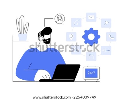 Contact center abstract concept vector illustration. Customer service point, customer relationship management, market research, user support and telemarketing, receiving enquiry abstract metaphor.