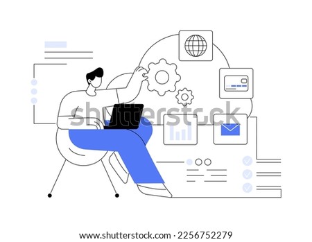 Cloud management abstract concept vector illustration. Cloud computing strategy, distributed system management, data storage service, operation center, public information abstract metaphor.