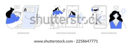 Data access and user experience abstract concept vector illustration set. Personification, verification technologies, affective computing, user password, social media account abstract metaphor.