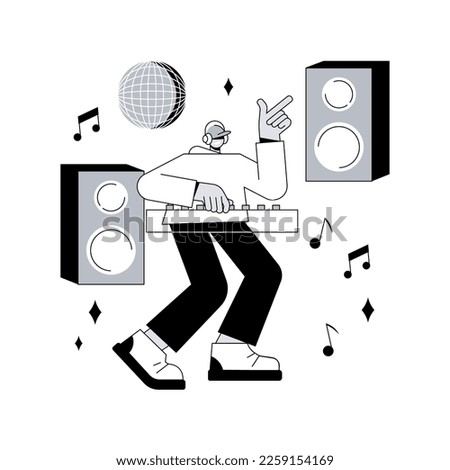 Electronic music abstract concept vector illustration. DJ set, school course, book live performance, electronic music genres, night club party, outdoor festival, rave culture abstract metaphor.