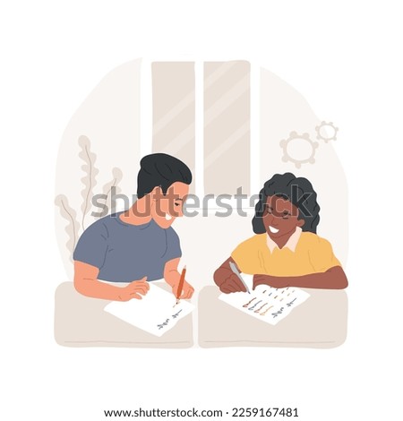 Cheating isolated cartoon vector illustration. Student peeking in classmate notebook, writing off at exam, cheating at classes, using cheat sheet, classroom bad behavior vector cartoon.