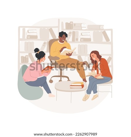 Library isolated cartoon vector illustration. People sitting in a local library, small cozy reading room, community meeting, residential common facilities, indoor public place vector cartoon.