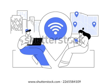 Public wi-fi hotspot abstract concept vector illustration. City center Wi-Fi, hotspot map, free wireless access, public open internet, network service, find connection spot abstract metaphor.